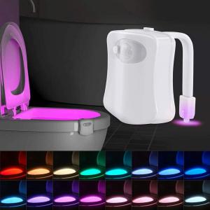 Battery powered 8 colors random switching motion sensor toilet bowl light, waterproof LED toilet night light