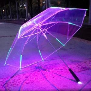 Custom Outdoor Umbrella Colorful Luminous Led Light Up Transparent Rain Umbrella